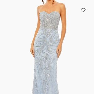 Mac Duggal Blue and Silver Rhinestone Trumpet Gown SIZE: 10 Luxury Designer